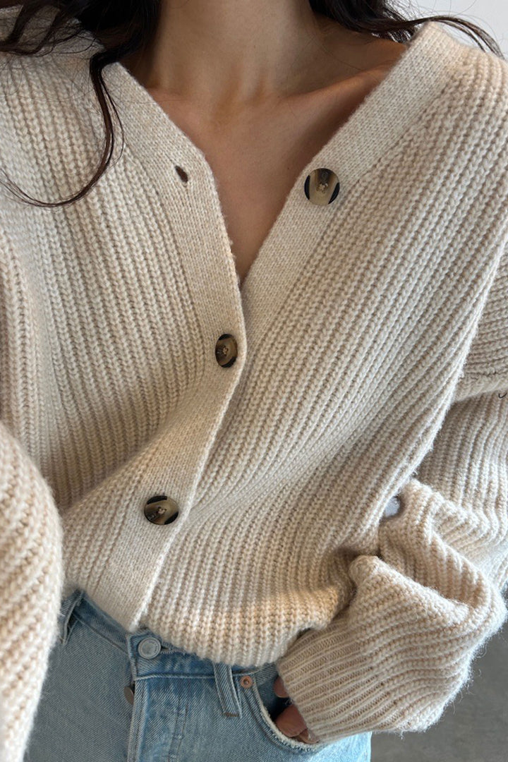 CHUNKY CARDIGAN in Heather Oatmeal — alternate angle