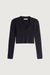 Cropped collared rib-knit cardigan in black — main image