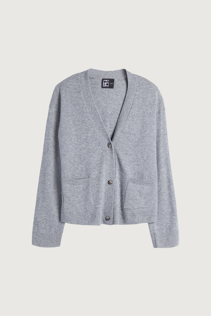 100% CASHMERE CARDIGAN in Dark Heather Grey — alternate angle
