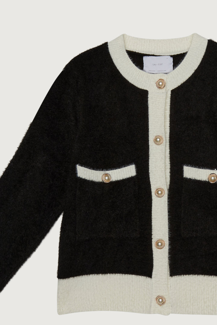 CONTRAST TRIM CARDIGAN in Black — alternate angle