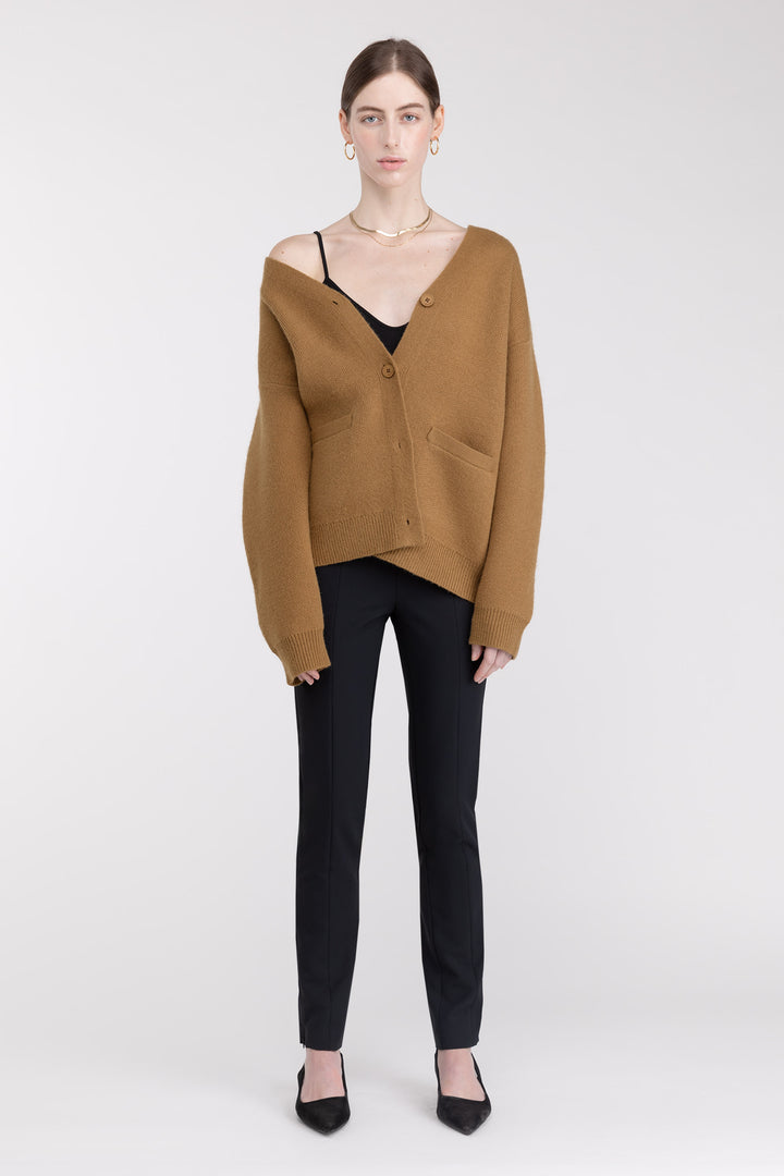 BUTTON FRONT CARDIGAN in Toasted Coconut — alternate angle
