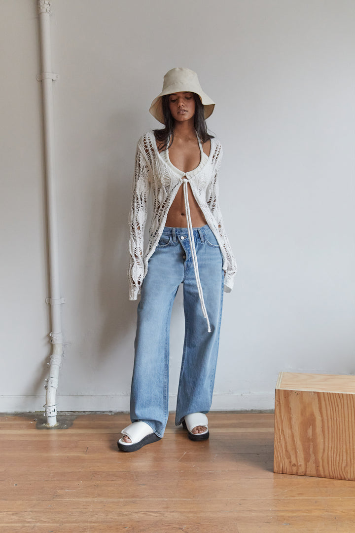 CROCHET OPEN KNIT CARDIGAN in White — alternate angle