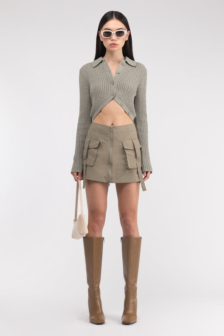 CROPPED BUTTON FRONT CARDIGAN in Abbey Stone — alternate angle