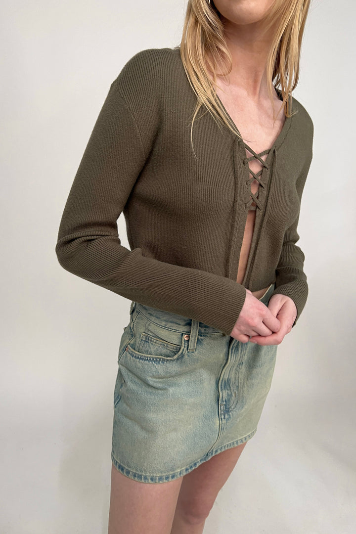 CROPPED LACE-UP CARDIGAN in Kalamata — alternate angle