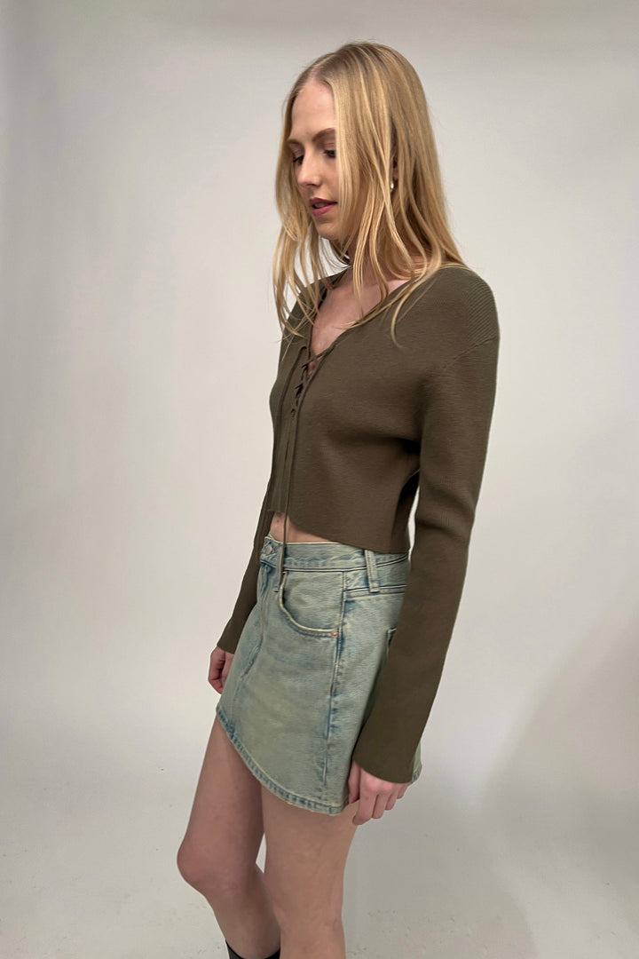 CROPPED LACE-UP CARDIGAN in Kalamata — alternate angle