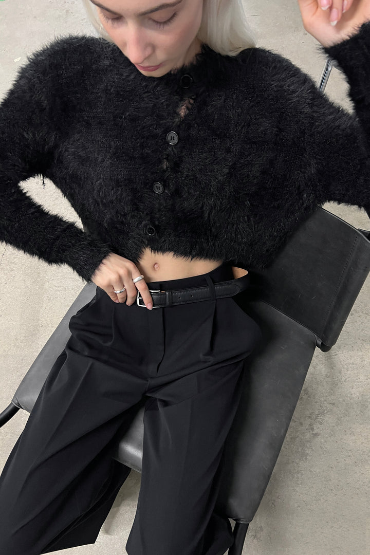 CROPPED ASYMMETRICAL CARDIGAN in Black — alternate angle