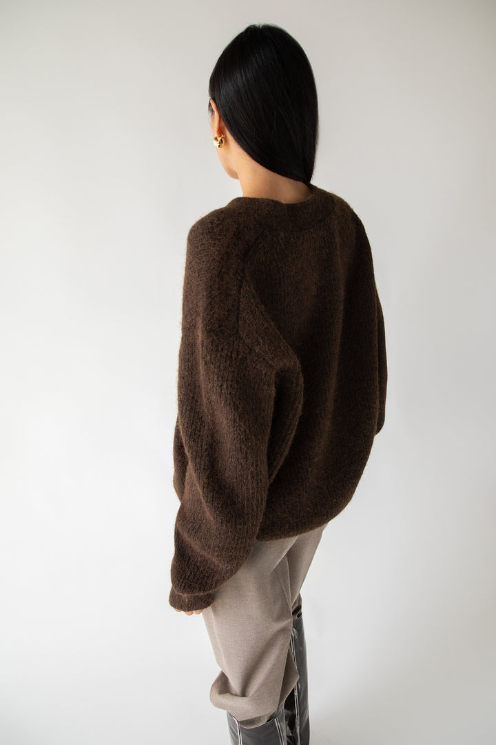 OVERSIZED BUTTON FRONT CARDIGAN in Coffee Bean — alternate angle
