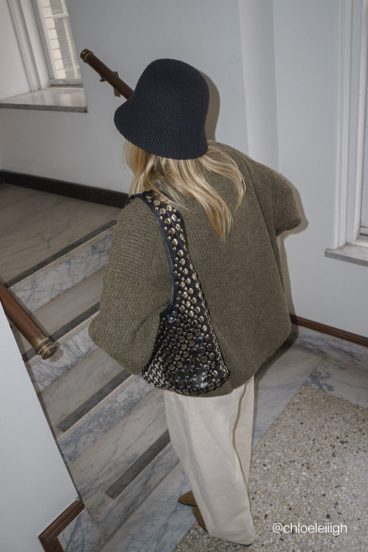 OVERSIZED ZIP-UP CARDIGAN in Grape Leaf — alternate angle