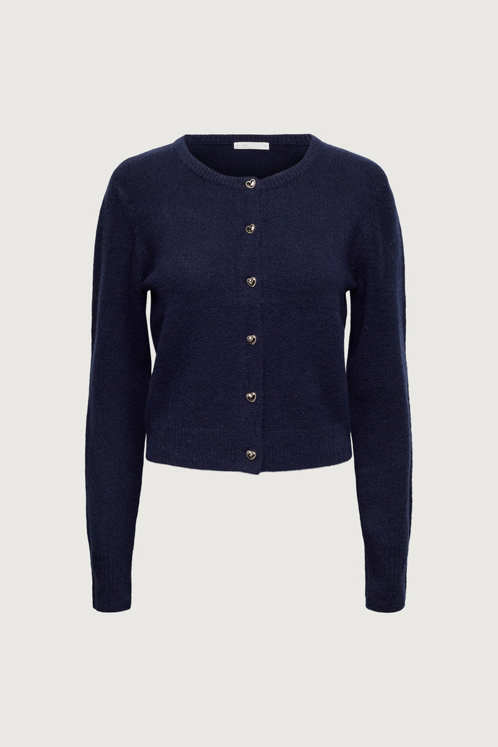 HEART BUTTON FRONT CARDIGAN in Navy Blazer — alternate angle