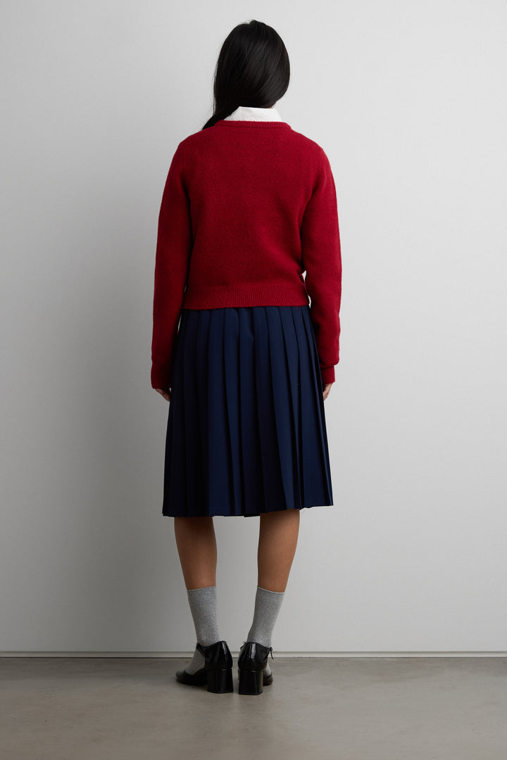 HEART BUTTON FRONT CARDIGAN in Scarlet Red — alternate angle