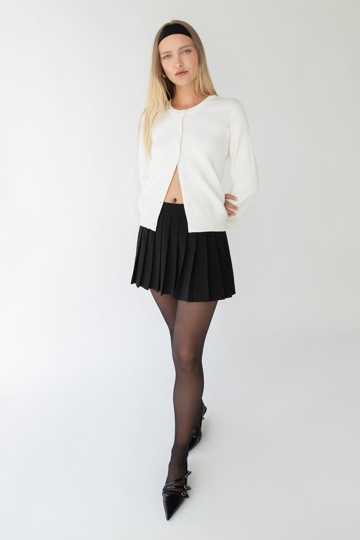 CLASSIC BUTTON FRONT CARDIGAN in Birch — alternate angle