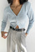 Ribbed button-front cropped cardigan in sky blue — main image