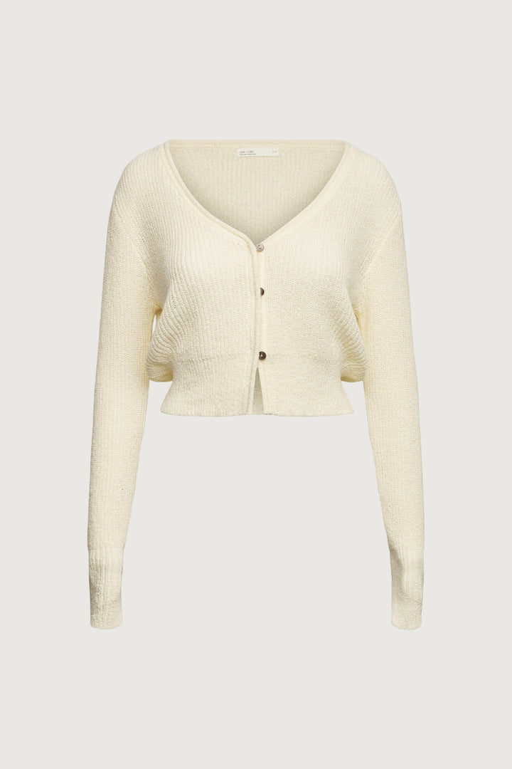 CROPPED LIGHTWEIGHT BUTTON FRONT CARDIGAN in Cream — alternate angle