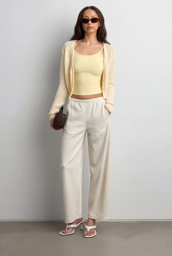 CROPPED LIGHTWEIGHT BUTTON FRONT CARDIGAN in Flan — alternate angle