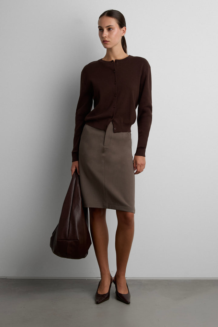 BUTTON UP CARDIGAN in Coffee Bean — alternate angle