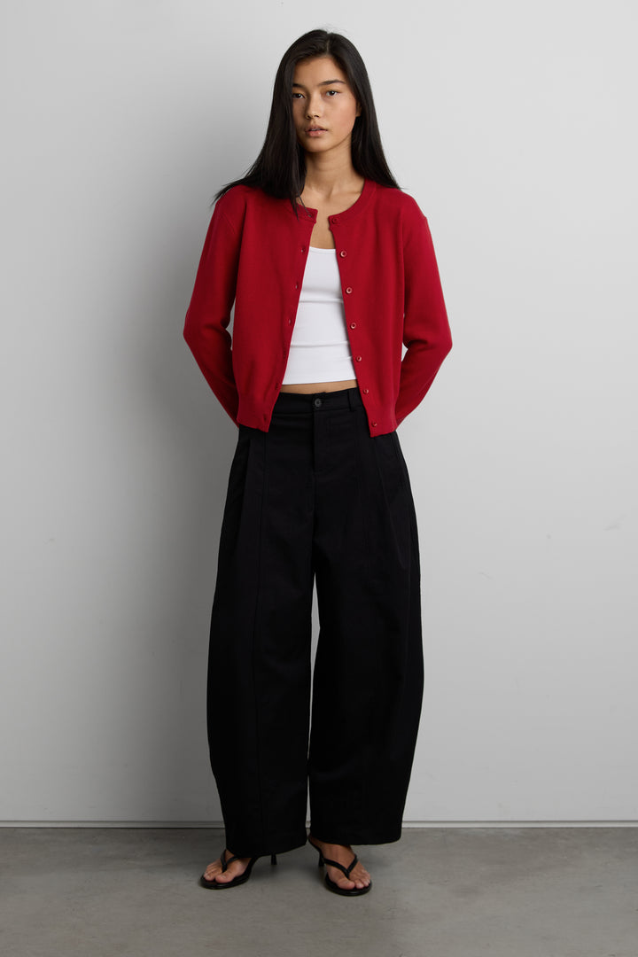 BUTTON UP CARDIGAN in Crimson — alternate angle