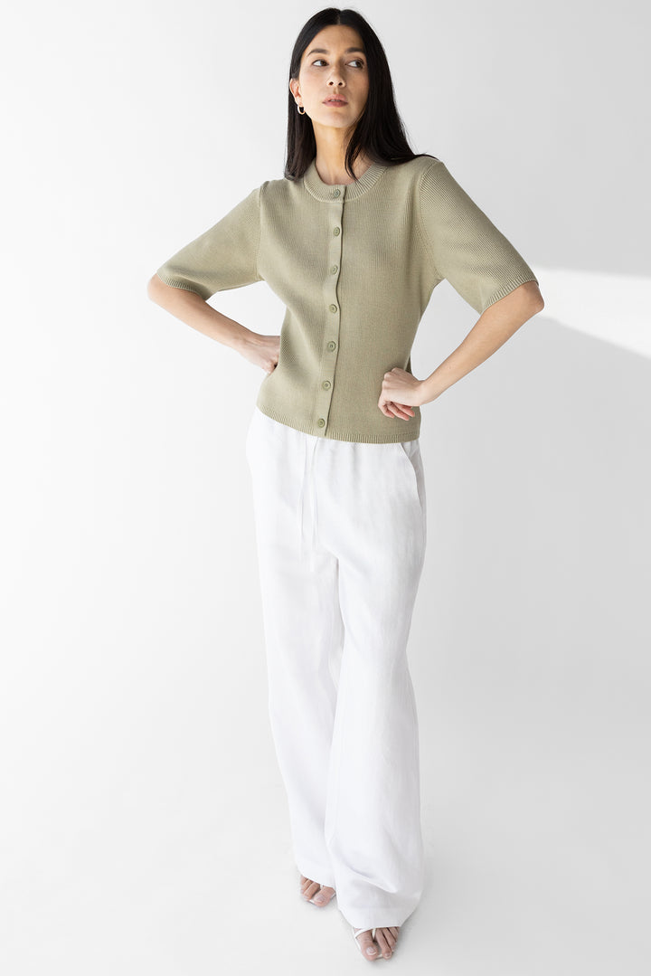 QUARTER LENGTH SLEEVE BUTTON FRONT CARDIGAN