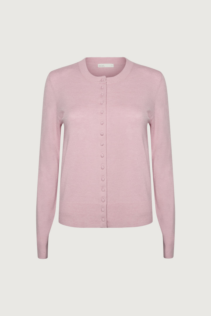 KNIT COVERED BUTTON FRONT CARDIGAN