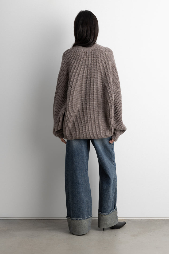 OVERSIZED SLOUCHY WOOL CARDIGAN in Heather Taupe — alternate angle