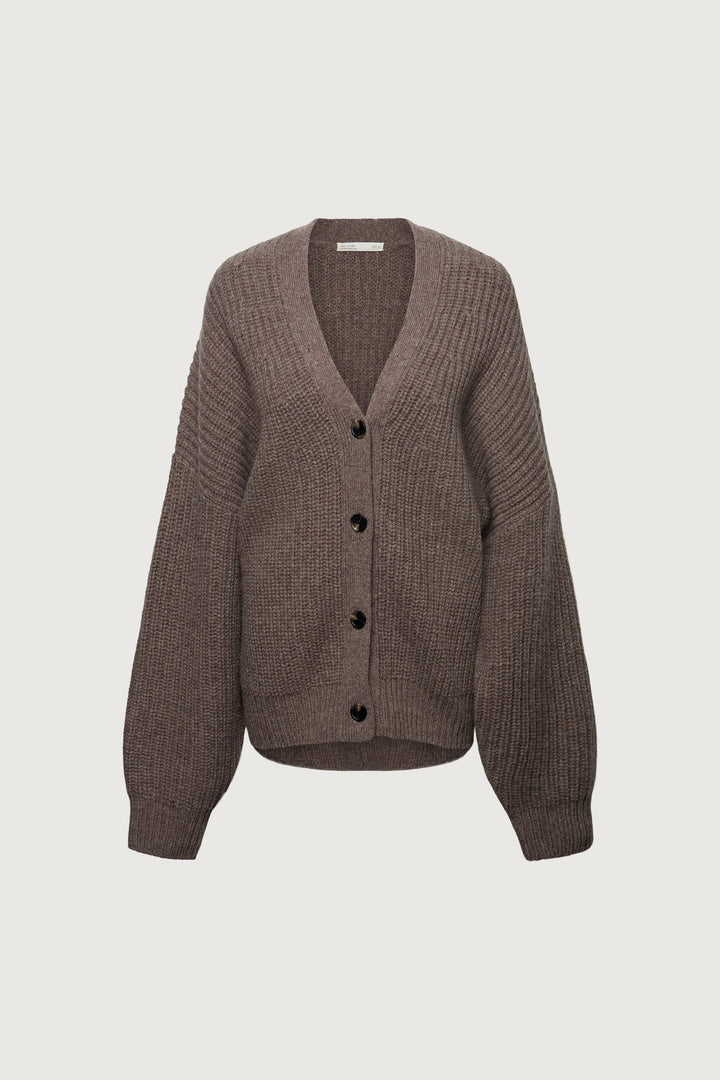OVERSIZED SLOUCHY WOOL CARDIGAN in Heather Taupe — alternate angle