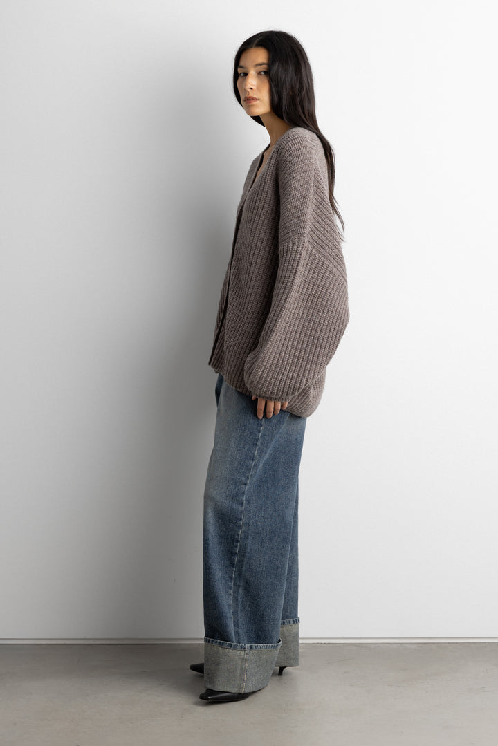 OVERSIZED SLOUCHY WOOL CARDIGAN in Heather Taupe — alternate angle