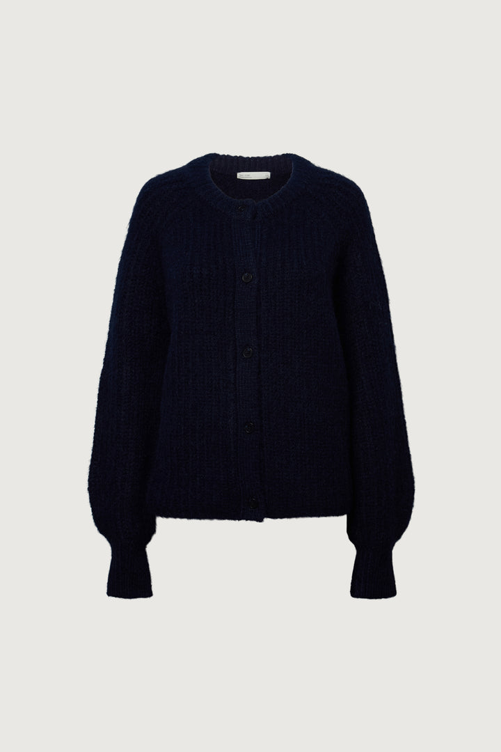RAGLAN SLEEVE BUTTON FRONT CARDIGAN in Evening Blue — alternate angle