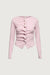 Ruffle placket button up cardigan in pink — main image