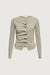 Ruffle placket button up cardigan in taupe grey — main image