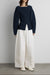 Ottoman ribbed knit button front top in navy — main image