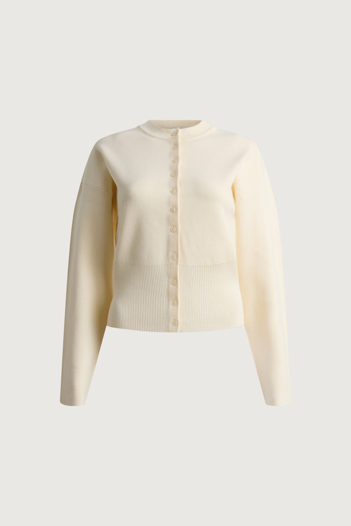 CINCHED WAIST BUTTON FRONT CARDIGAN in Cream — alternate angle