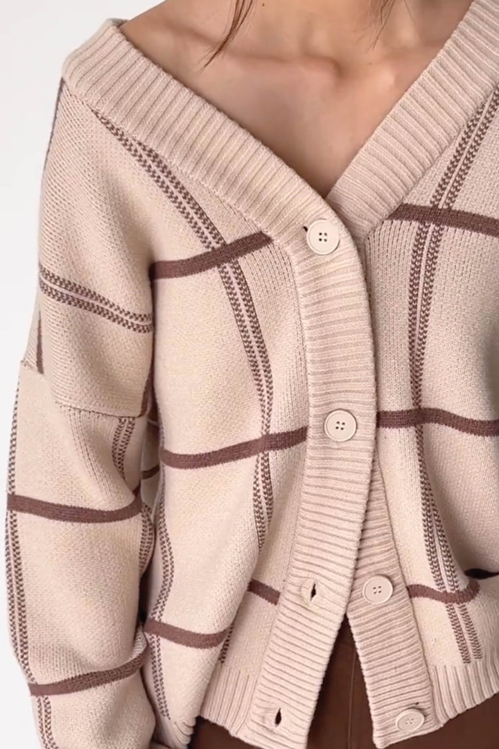 OVERSIZED PLAID CARDIGAN in Pumice Stone Fossil — alternate angle