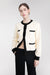 Fuzzy colour block cardigan in cream black — main image
