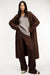 Cozy long open front cardigan in chocolate brown — main image
