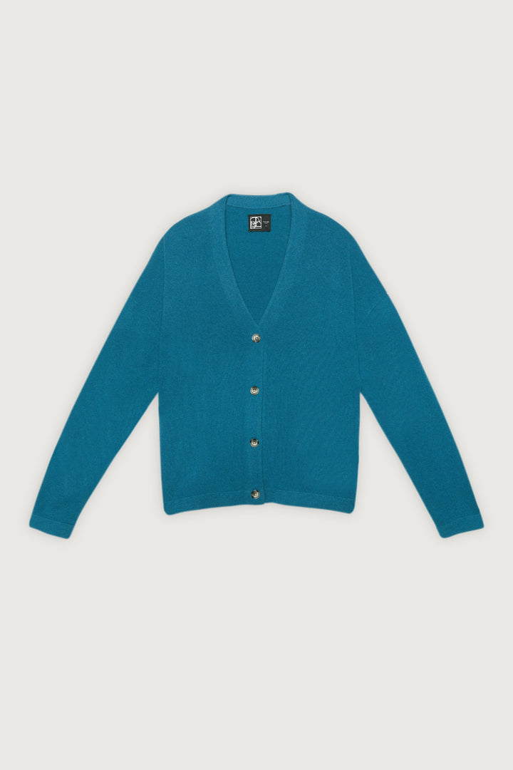 100% CASHMERE CARDIGAN in Legion Blue — alternate angle