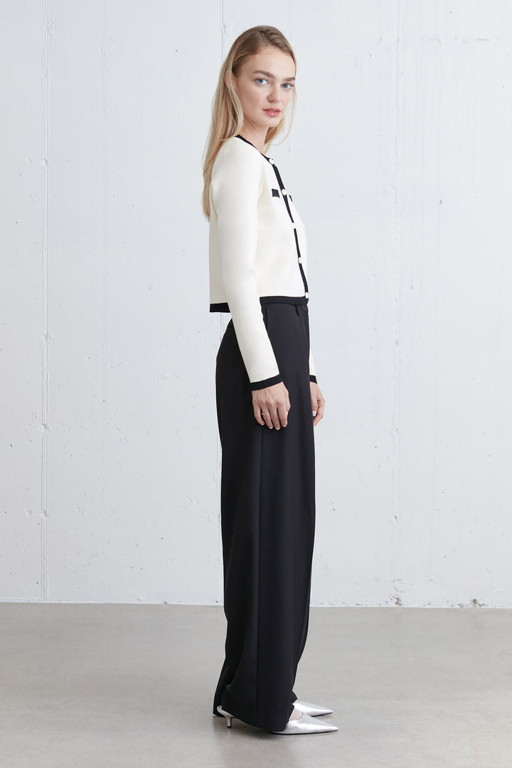 CROPPED CONTRAST TRIM CARDIGAN in Black Cream — alternate angle