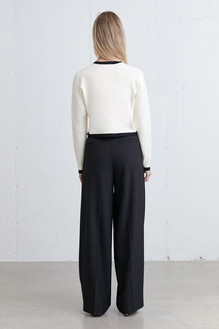 CROPPED CONTRAST TRIM CARDIGAN in Black Cream — alternate angle