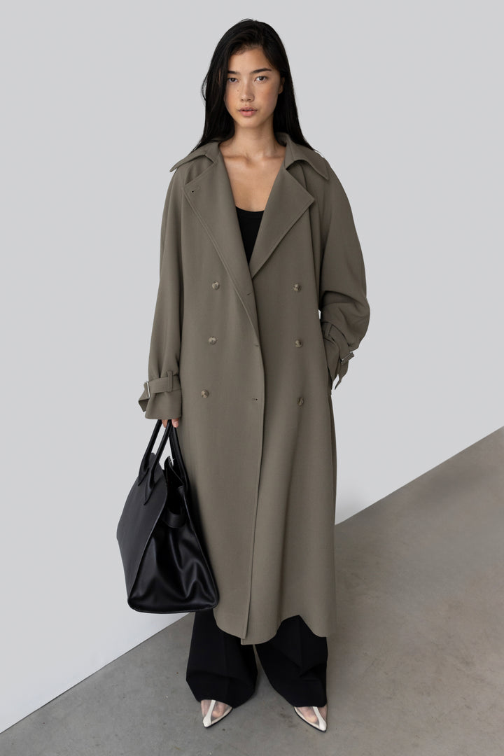 OVERSIZED TRENCH COAT in Dark Olive — alternate angle