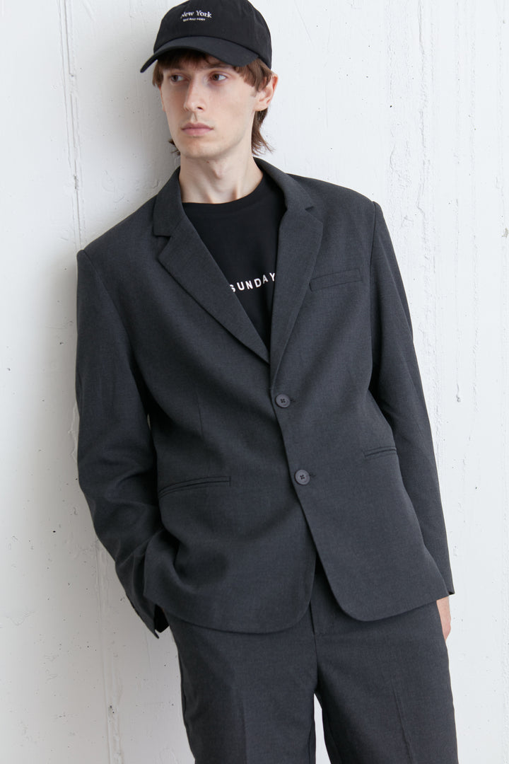 RELAXED FIT BLAZER in HEATHER DARK CHARCOAL — alternate angle