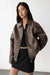 Vegan leather bomber jacket in brown — main image