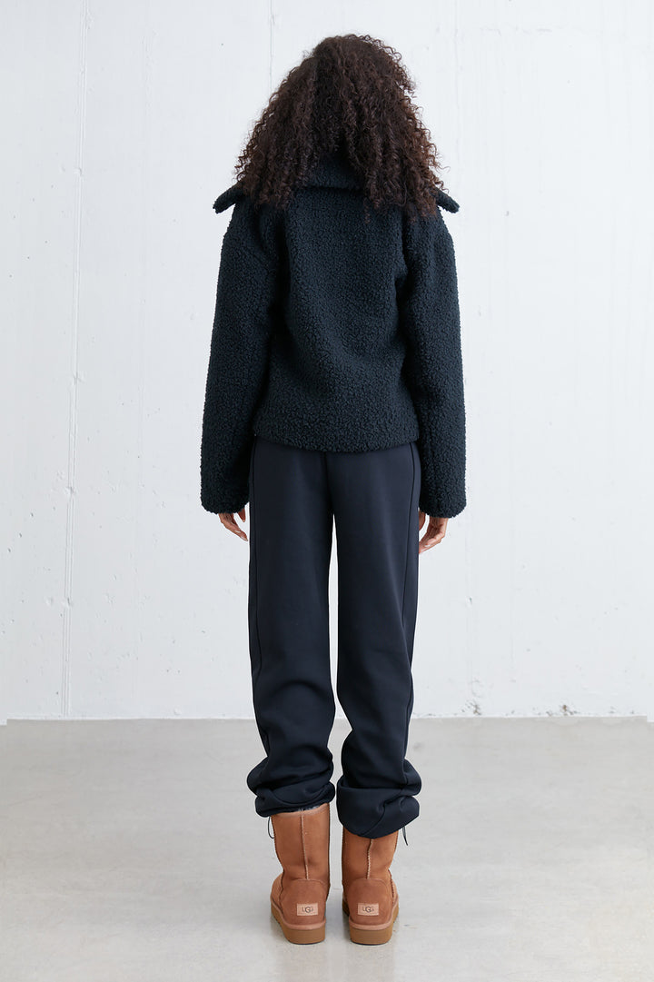 CROPPED SHEARLING BOMBER JACKET in Black — alternate angle