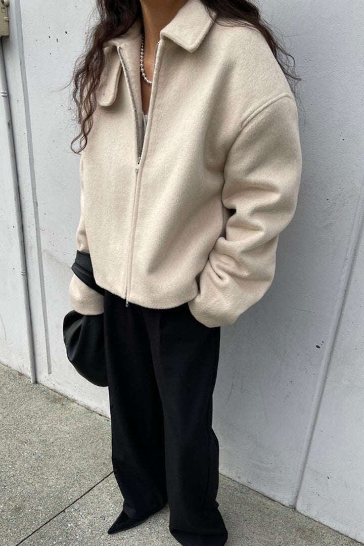 BOXY WOOL BLEND JACKET in Heather Simply Taupe — alternate angle