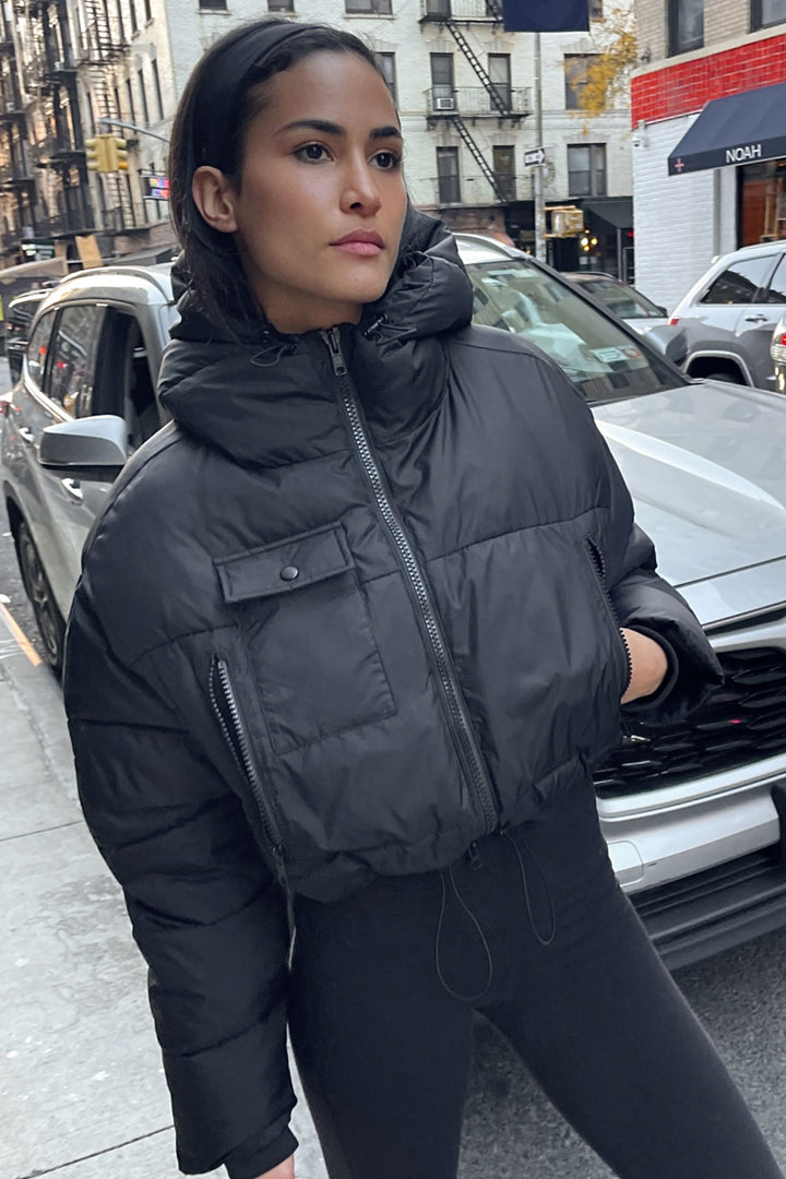 CROPPED PUFFER JACKET in Black — alternate angle