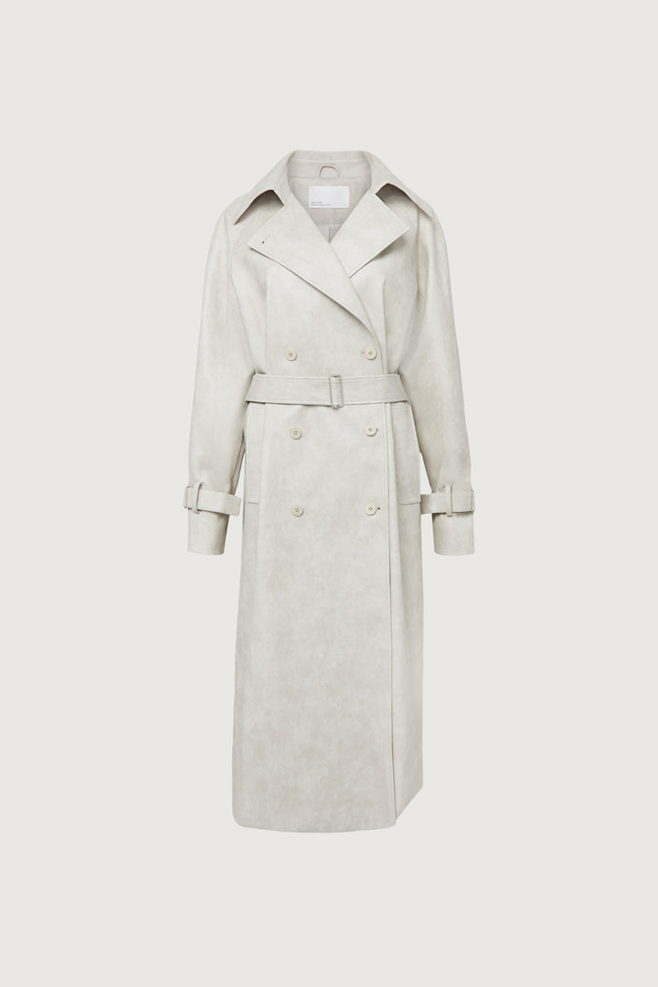 VEGAN LEATHER TRENCH COAT in Pelican — alternate angle