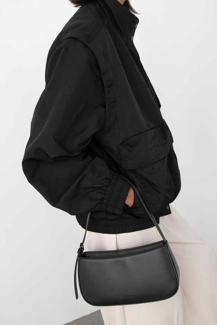 NYLON BOMBER WITH ZIP-OFF SLEEVES in Black — alternate angle