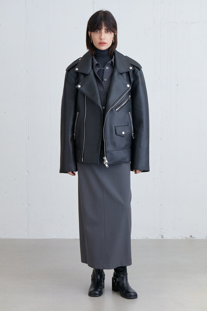 OVERSIZED VEGAN LEATHER BIKER JACKET in Black — alternate angle