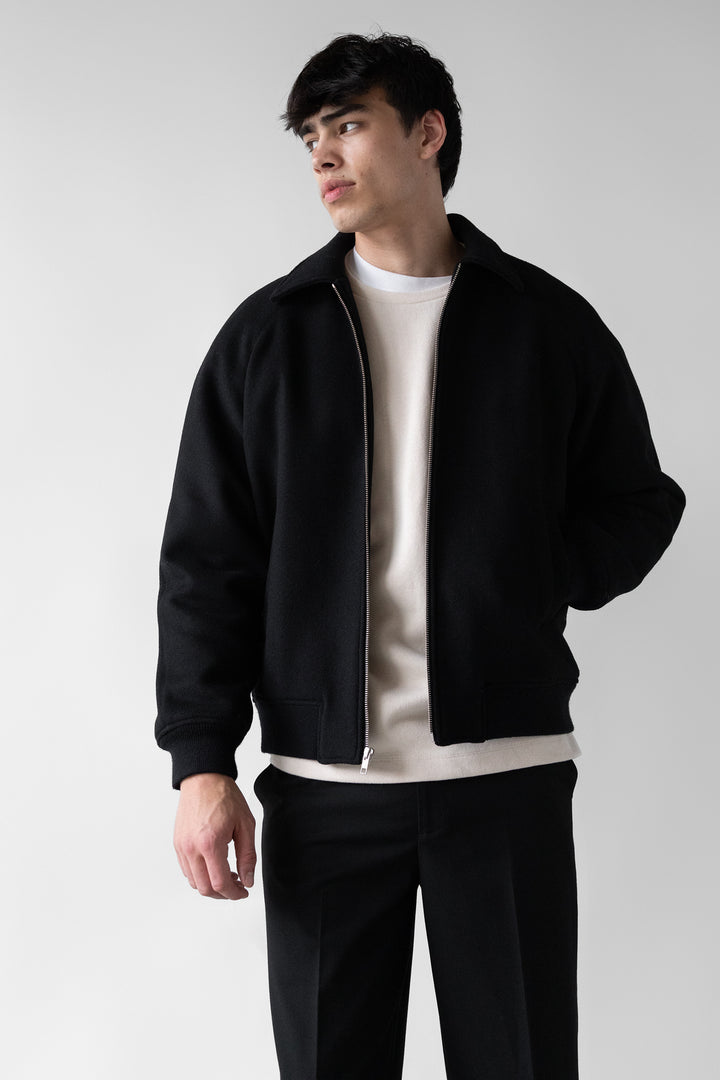 WOOL BLEND BOMBER JACKET in Black — alternate angle