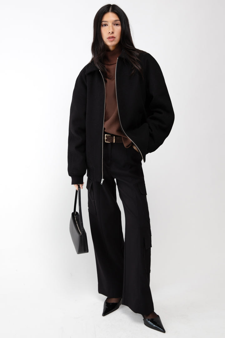 WOOL BLEND BOMBER JACKET in Black — alternate angle