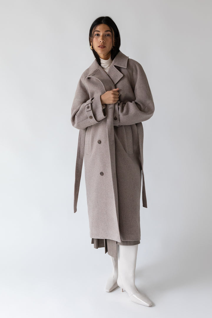WOOL-BLEND TRENCH COAT in Mocha Meringue — alternate angle