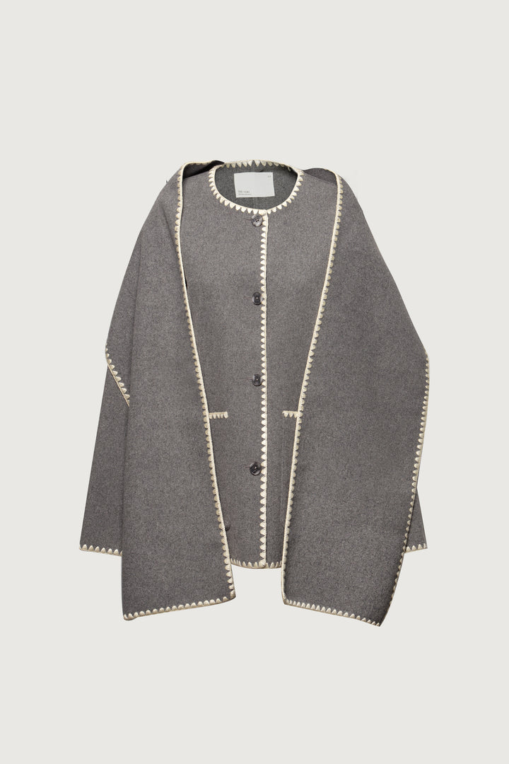 WOOL-BLEND CONTRAST STITCH SCARF JACKET in Medium Heather Grey — alternate angle