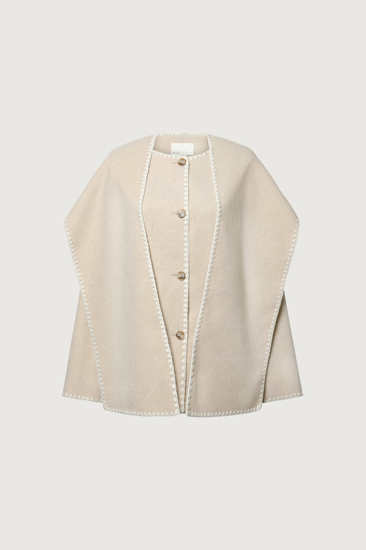 WOOL-BLEND CONTRAST STITCH SCARF JACKET in Oatmeal — alternate angle
